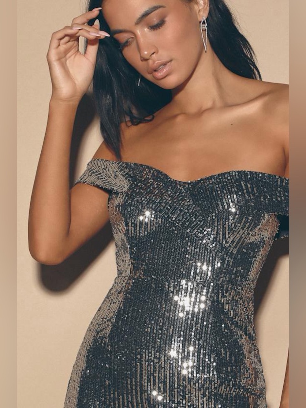 Lulus Once in a Lifetime Silver Sequin Off-the-Shoulder Mini Dress New with Tags - Picture 4 of 8